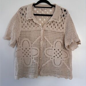 Crochet Button-Up Short Sleeve Polo
